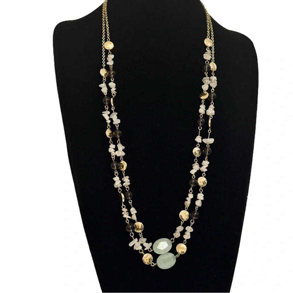 Talbots Long Amethyst Jade Gold Coin Two-Strand Necklace - Picture 4 of 7